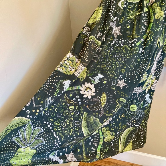 RARE Farm Rio Green Borogodo Dress Long Tropical Smocking Beaded Tassel Size XL - Picture 12 of 16